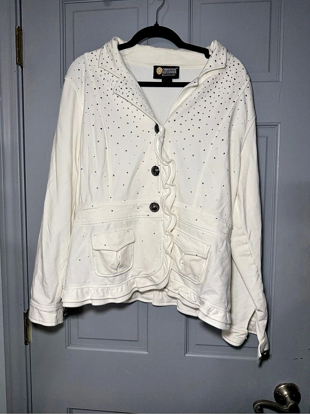 Vintage Y2K Christine Alexander White Studded Utility Jacket Size Large
